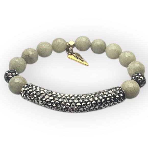 Erimish Earthtone Stone Beaded Stretch Bracelet with Crystal Pave Bar Accent - Picture 8 of 9